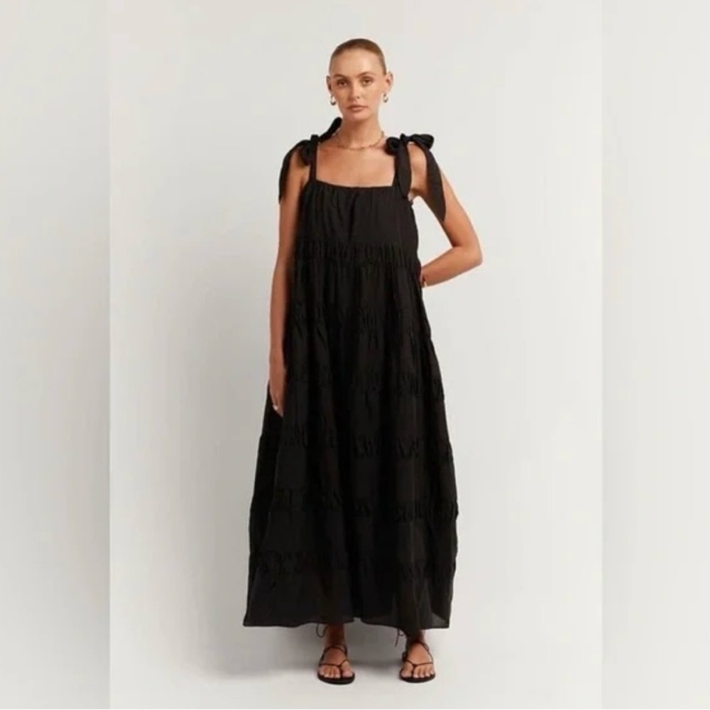 AMMA BLACK TIE MIDI DRESS - 4 / BLACK- dissh